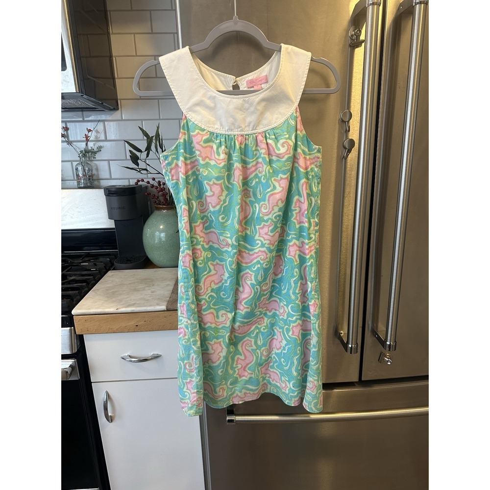 Lily Pulitzer Pastel Swirl Seahorse Dress White Collar Classic Sleeveless Shift